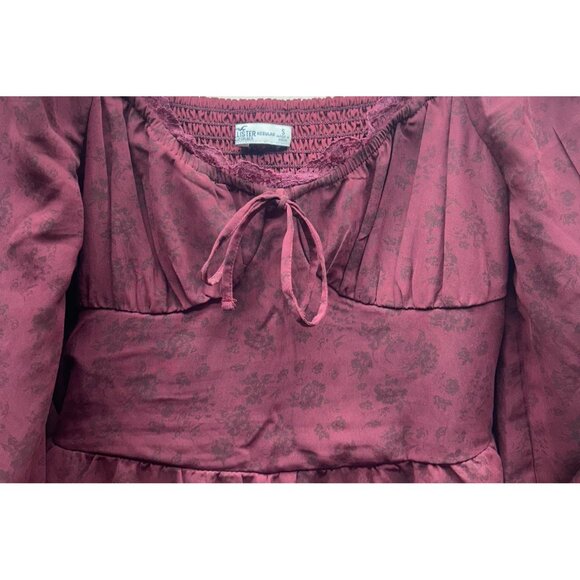 Hollister Burgundy Black Floral Babydoll Mini Dress Fairy Grunge Whimsy Goth - Picture 6 of 12